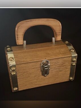 Vintage Wood Purse Handbag with Brass Accents - Japan - Tally-Ho Creation